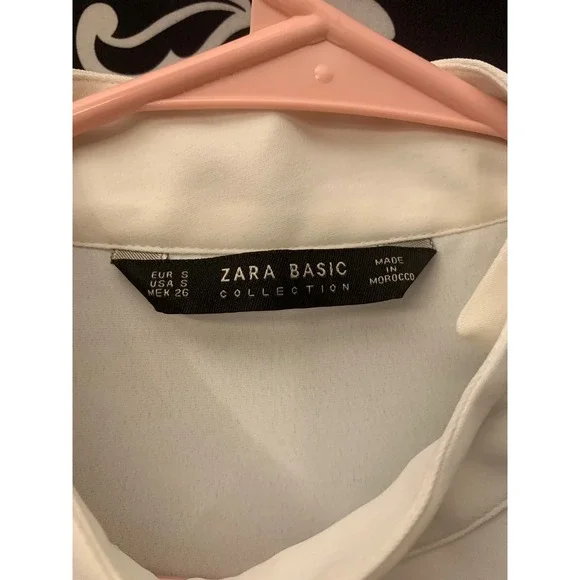 Zara Basic White Mock Neck Blouse Pearl Button Shoulder Long Sleeve Small - Picture 2 of 7